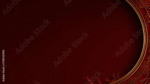Chinese New Year red background with red curtains and golden vase.