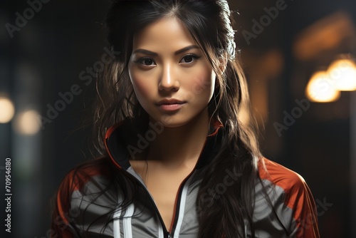 Photo Realistic of an Asian Athlete Woman in a National Sports Uniform  Generative AI