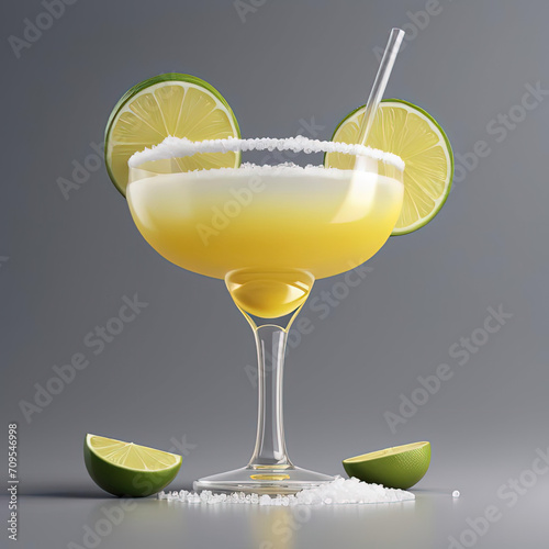 Flat Pop Art Illustration of Margarita with Salt Rim and Zesty Yellow Accents on Gradient Background Gen AI photo