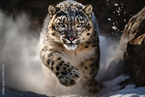 A snow leopard that was about to lunge at its prey. Ai generate. © MOUNTAIN