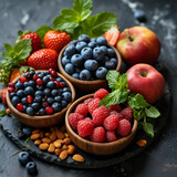 A selection of healthy fruits, vegetables and berries 