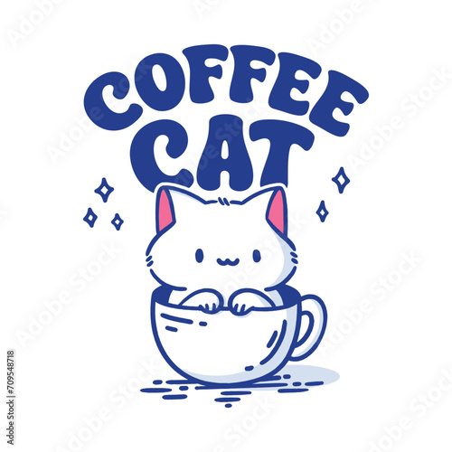 cute coffee cat illustration with typography
