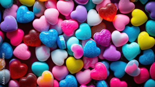 Colorful heart shaped candy for valentine's day background.