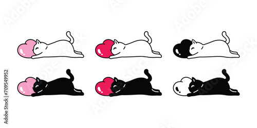 cat vector heart valentine icon sleeping kitten calico neko pet cartoon character illustration symbol clip art isolated design