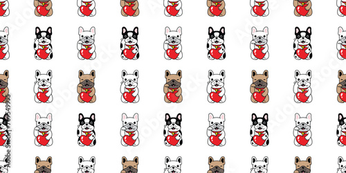 dog seamless pattern french bulldog heart valentine lucky cat manekineko vector cartoon puppy hug pet doodle gift wrapping paper tile background repeat wallpaper illustration scarf isolated design