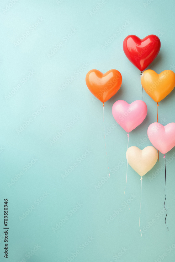 Colorful heart shaped balloons on blue background. Valentines day background. Colorful heart shaped balloons on blue background. Valentines day background.