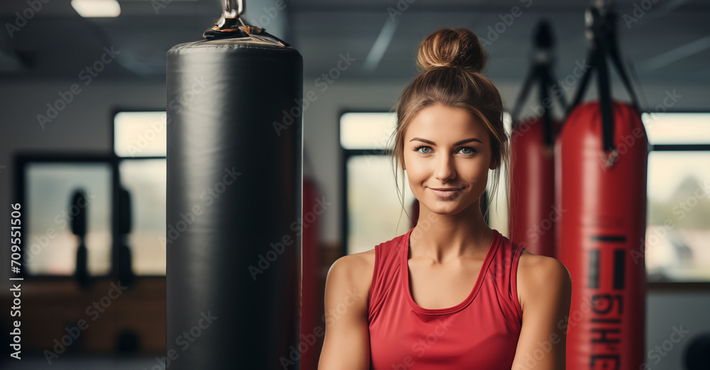 Taekwondo Woman with a Punching Bag. Motivational Poster