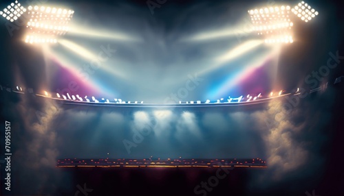 Bright stadium arena lights and smoke , generated by AI