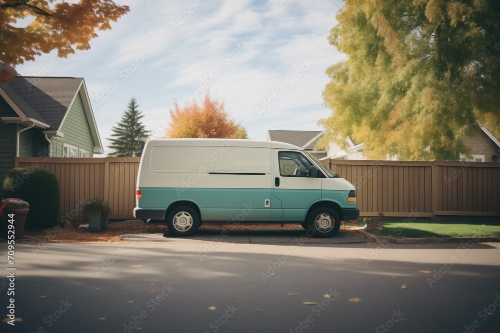 cargo van parked in a residential driveway during movein