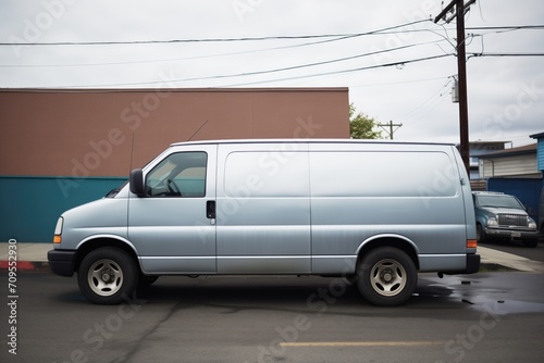 silver cargo van with tinted windows parked