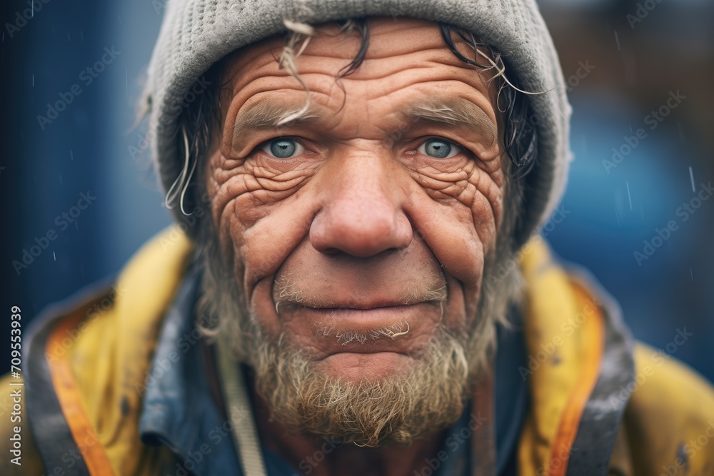 portrait of fisherman with weathered face portrait of fisherman with weathered face