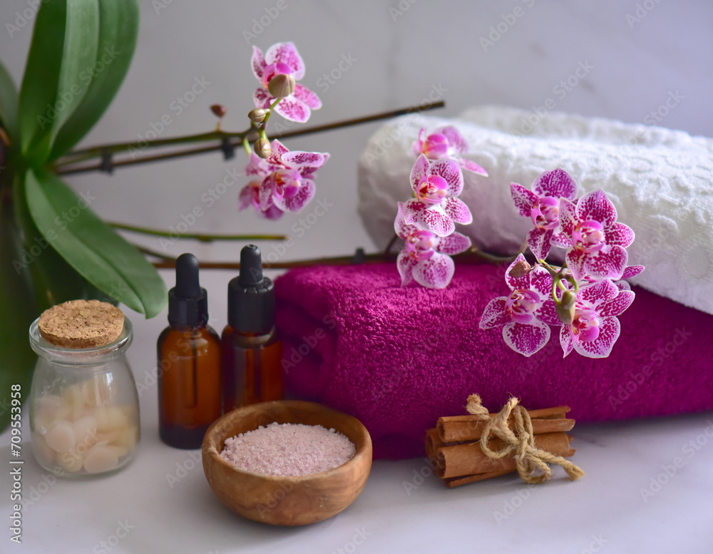 spa still life with towel and orchid spa still life with towel and orchid