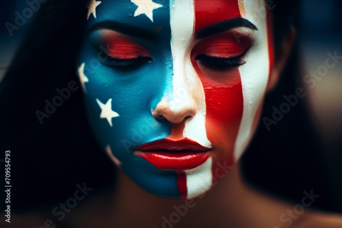 Patriotic Woman with American Flag Face Paint