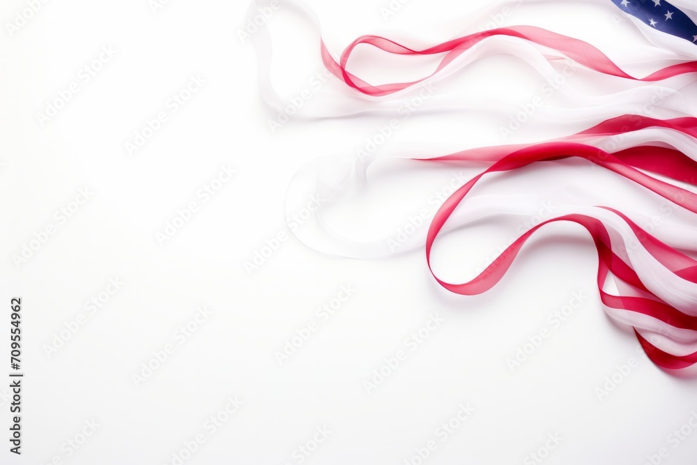 Elegant American Flag Ribbon on White Background Elegant American Flag Ribbon on White Background