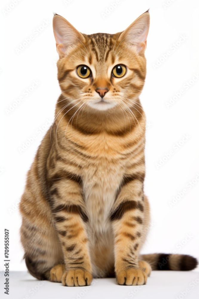 Majestic Bengal Cat Poses on White Background