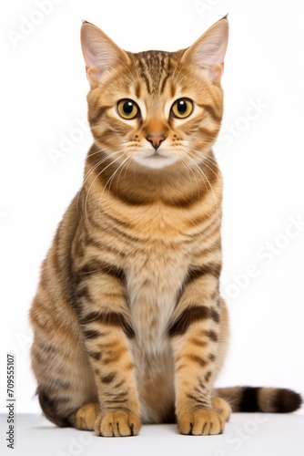 Majestic Bengal Cat Poses on White Background