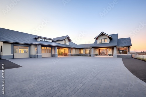 spacious flatroofed mansion with driveway photo