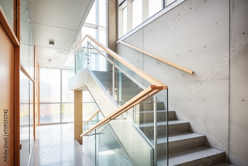 concrete stairway with glass balustrade in a public building Fototapet