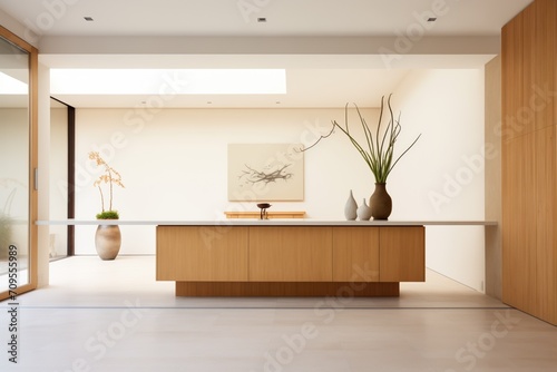 minimalist interior with seamless entrance to a zen garden