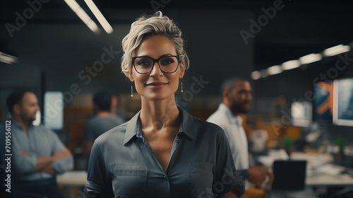 Portrait of business woman in the office and people in the background photo