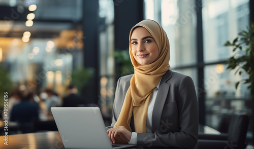 Portrait of muslim woman using computer in the office