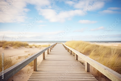 a boardwalk leading over dunes to the ocean
