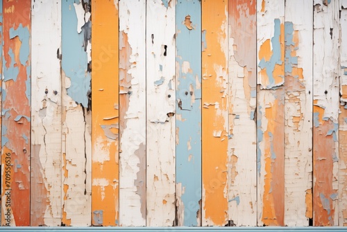 planks with chipped paint leaned against a wall