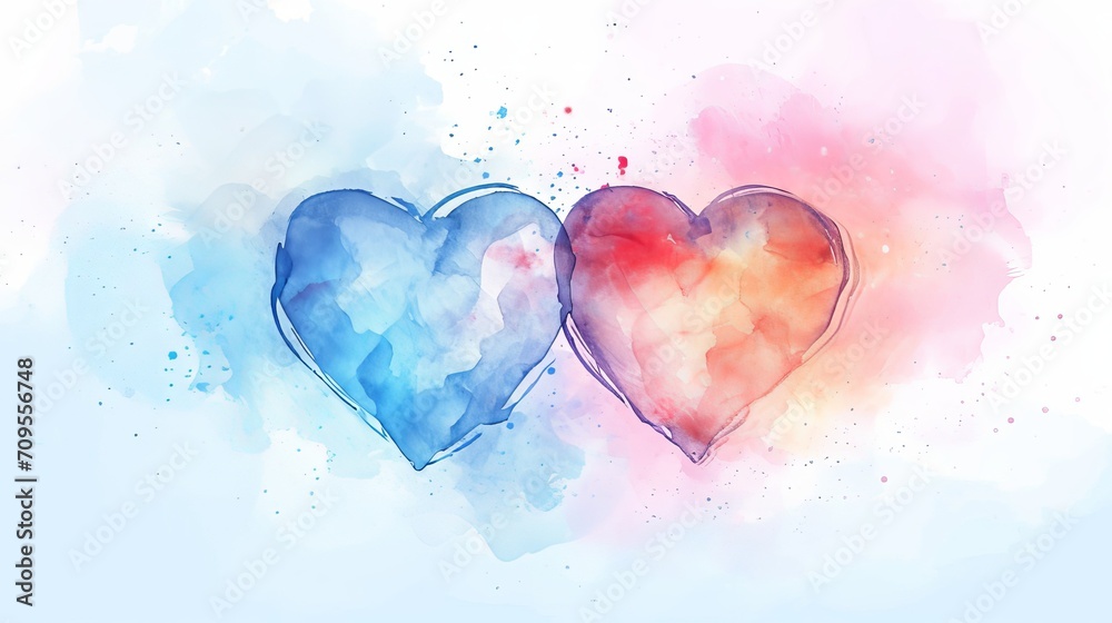 Obraz premium Watercolor Splash Romance: Soft and dreamy vector illustrations with watercolor-style splashes blending together to form romantic heart shapes