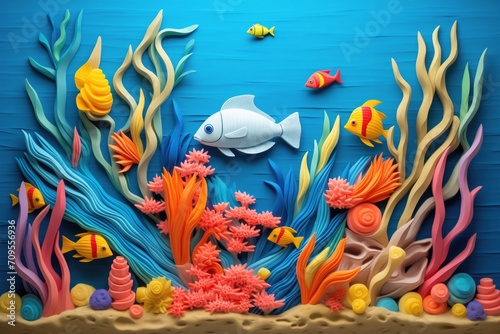 ocean floor with plasticine fish and coral photo