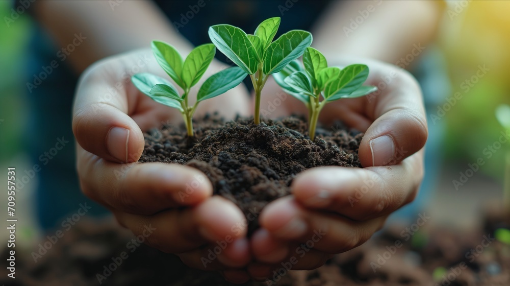 Small plant caring for the environment and world environment day young plant in sunshine and green nature background Small plant caring for the environment and world environment day young plant in sunshine and green nature background