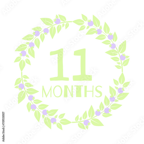 Newborn age milestone patch 11 month. Vector illustration.