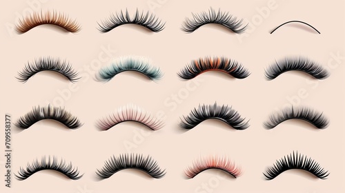 vector false eye lashes of various shape and color realistic set 