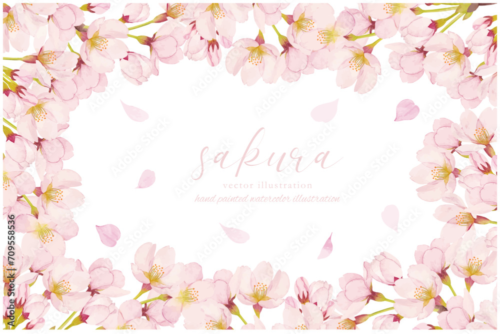 水彩で描いた満開の桜の背景素材