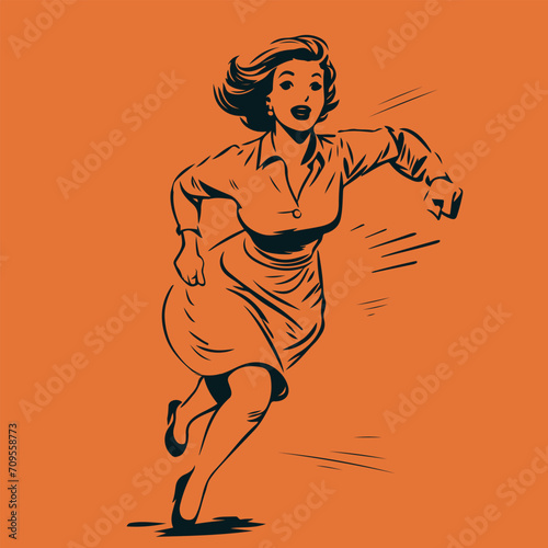 retro cartoon illustration of a running woman in sketchy style