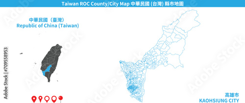 Taiwan Kaohsiung vector map. Detailed map of Kaohsiung city administrative area. photo