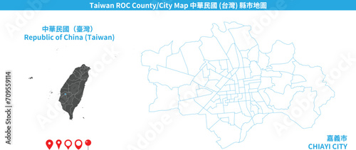 Taiwan Chiayi vector map. Detailed map of Chiayi city administrative area. photo
