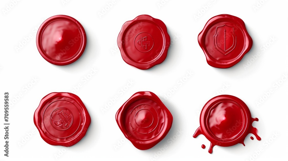 vector red wax seals set for letter and envelope    - obrazy, fototapety, plakaty 