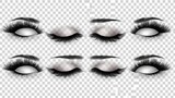 vector set of realistic false lashes for upper and lower eye lids isolated on transparent background 
