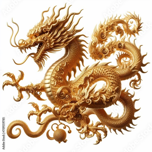 golden dragon statue isolated