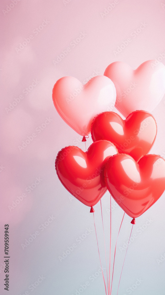 Valentine's day background with heart shaped balloons on gradient background.