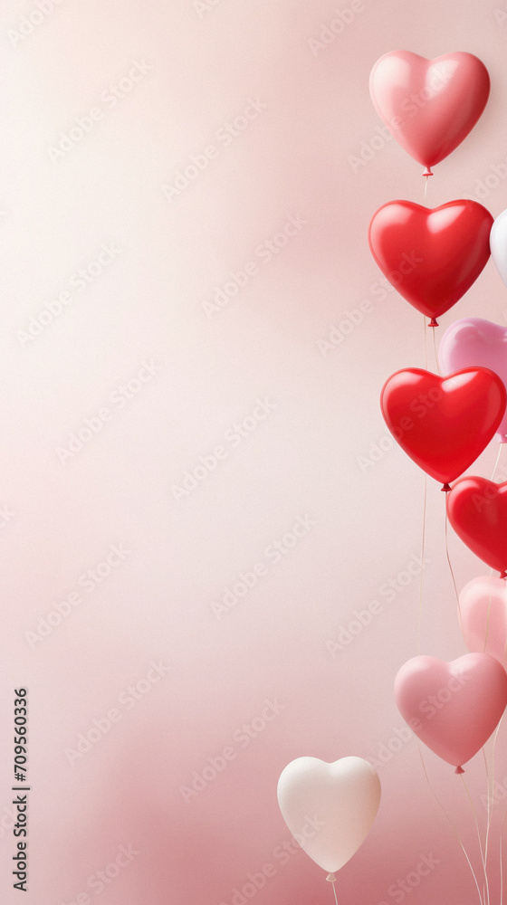 Valentine's day background with pink and white heart shaped balloons.