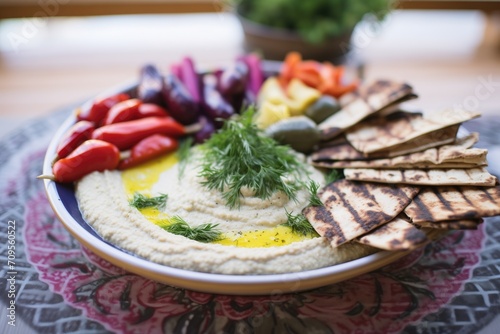a dollop of baba ganoush on a grilled veggie platter