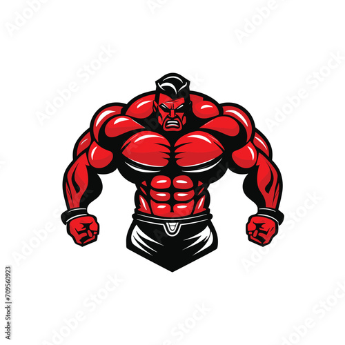 Muscular man showing muscles logo sketch hand drawn.