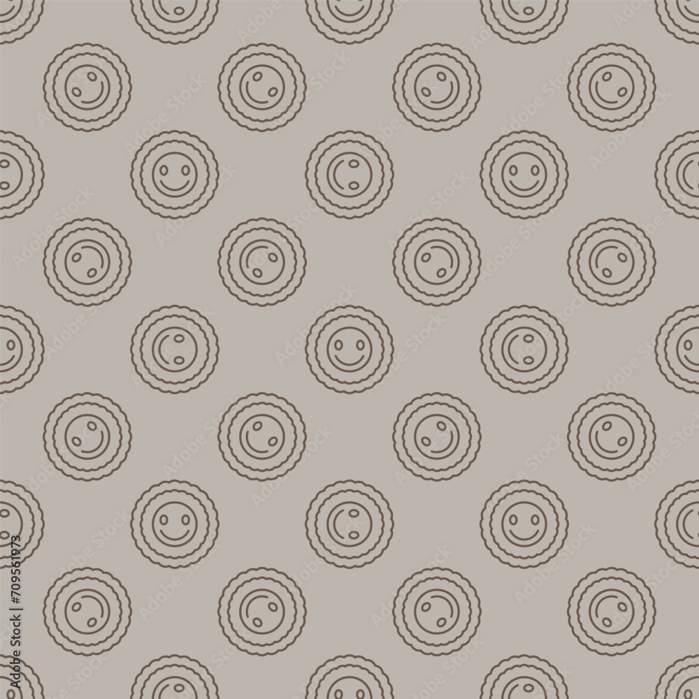 Round Funny Smiling Flower vector outline seamless pattern in Groovy style Round Funny Smiling Flower vector outline seamless pattern in Groovy style