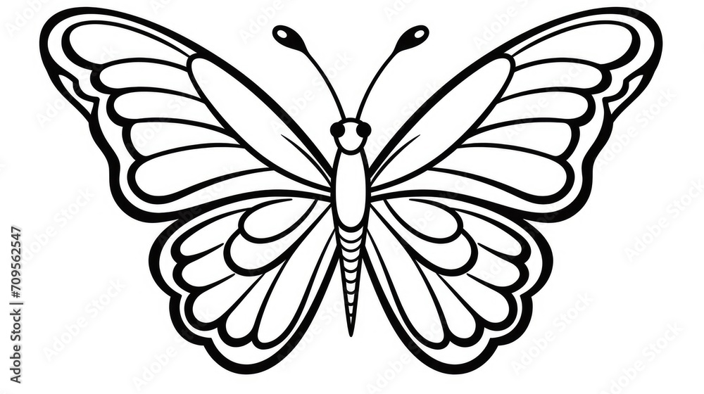 Drawing for children's coloring book cute butterfly. Illustration winter line on white background - obrazy, fototapety, plakaty 