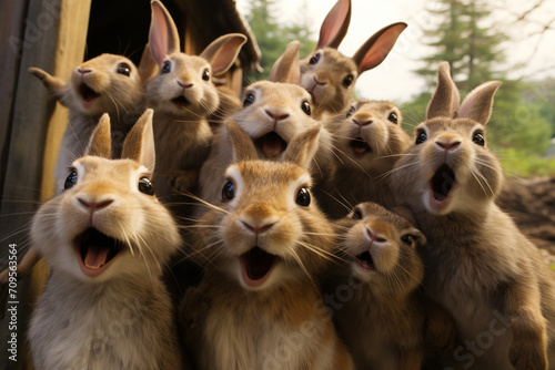 a bunch of cute bunnies taking selfies