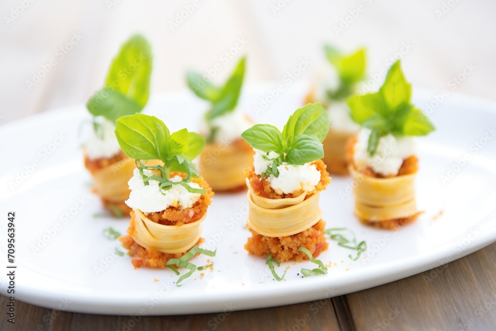 individual lasagna roll-ups with tomato sauce individual lasagna roll-ups with tomato sauce