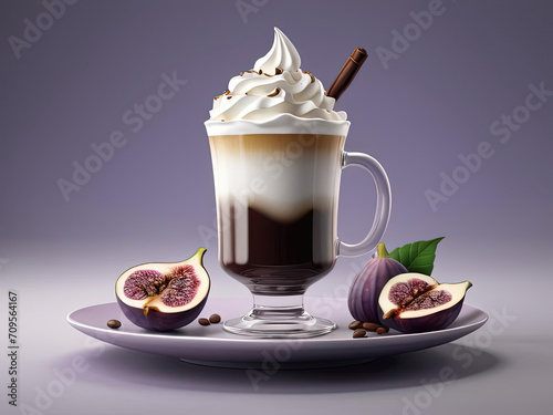 Flat Pop Illustration - Irish Coffee with Whipped Cream and Coffee Bean Garnish Gen AI photo