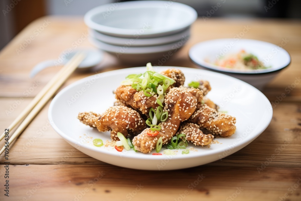 asian-style fried chicken with sesame seeds