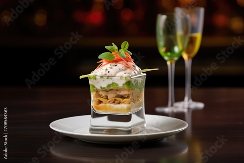 chicken lasagna with white sauce in glass dish